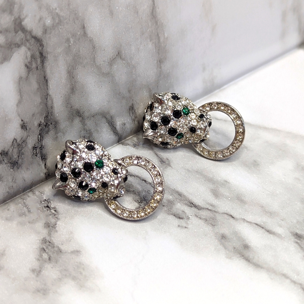 Kenneth Jay Lane for Avon Vintage Panther Door Knocker Clip-On Earrings